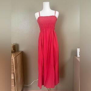 Old Navy Red Shirred Bodice Maxi Dress with Straps